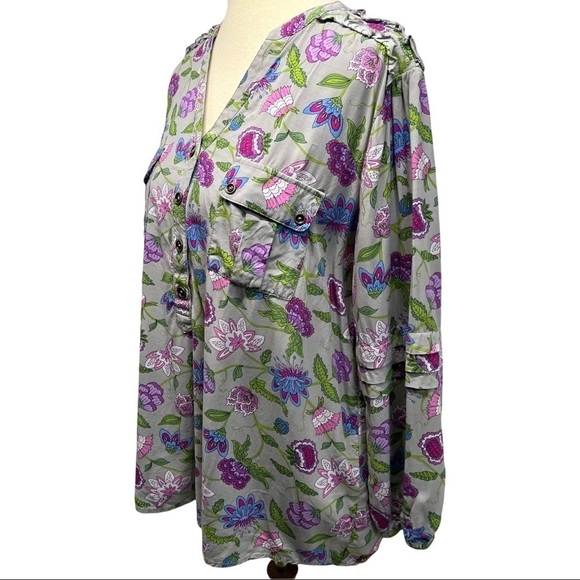 Matilda Jane Gray & Fuchsia Thinking Out Loud Floral Split Neck Popover Top - Picture 9 of 11